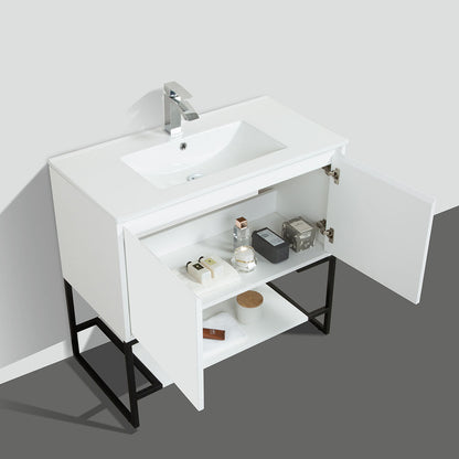 36" V9006 Allen Vanity with Ceramic Sink (Glossy White)