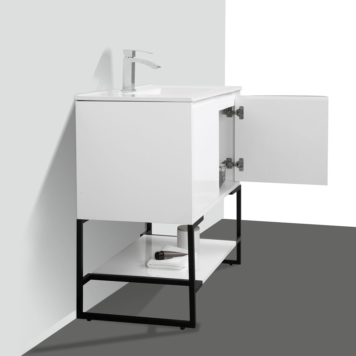 24" V9006 Allen Vanity with Ceramic Sink (Glossy White)