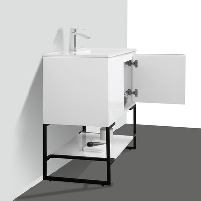 36" V9006 Allen Vanity with Ceramic Sink (Glossy White)