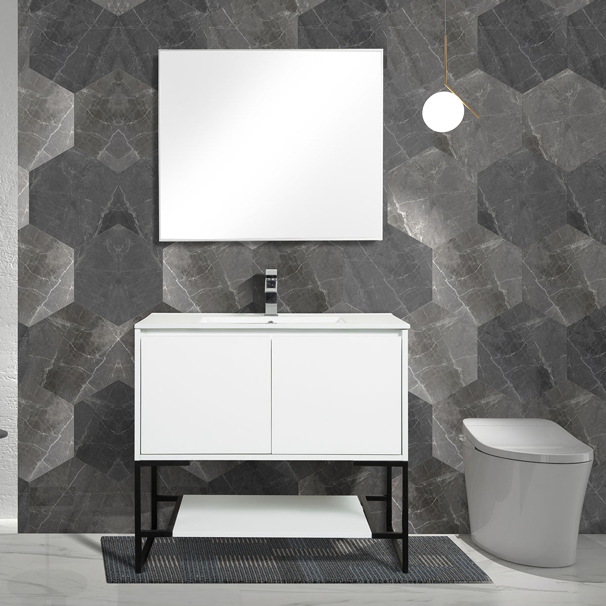 36" V9006 Allen Vanity with Ceramic Sink (Glossy White)