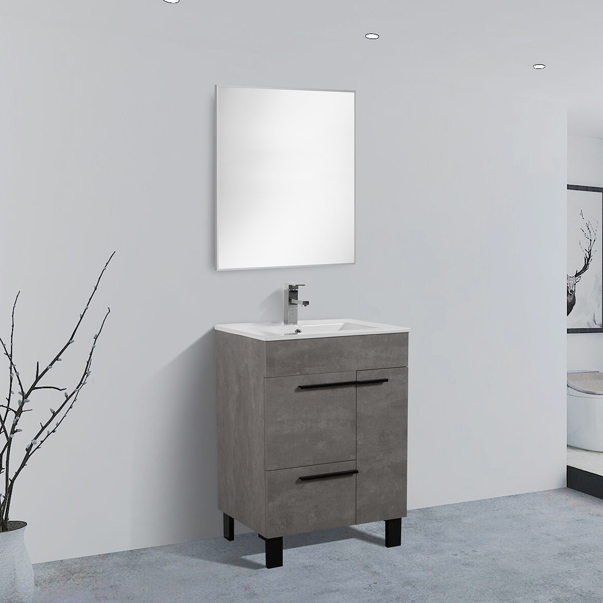 24" V9007 Gill Vanity & Ceramic Sink (Cement Grey)