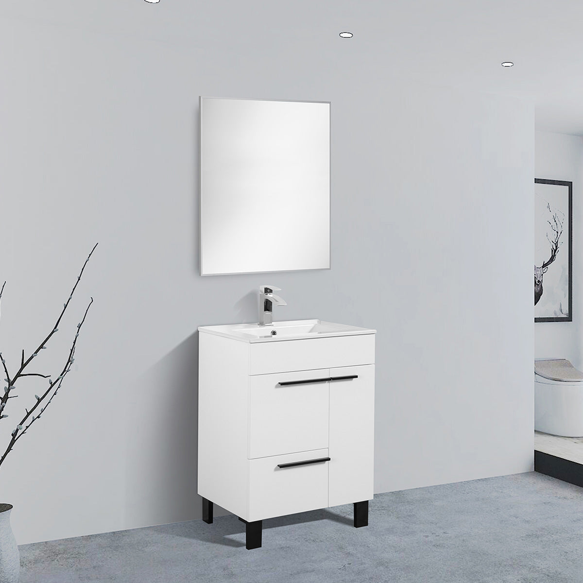 24" V9007 Gill Vanity & Ceramic Sink (Glossy White)