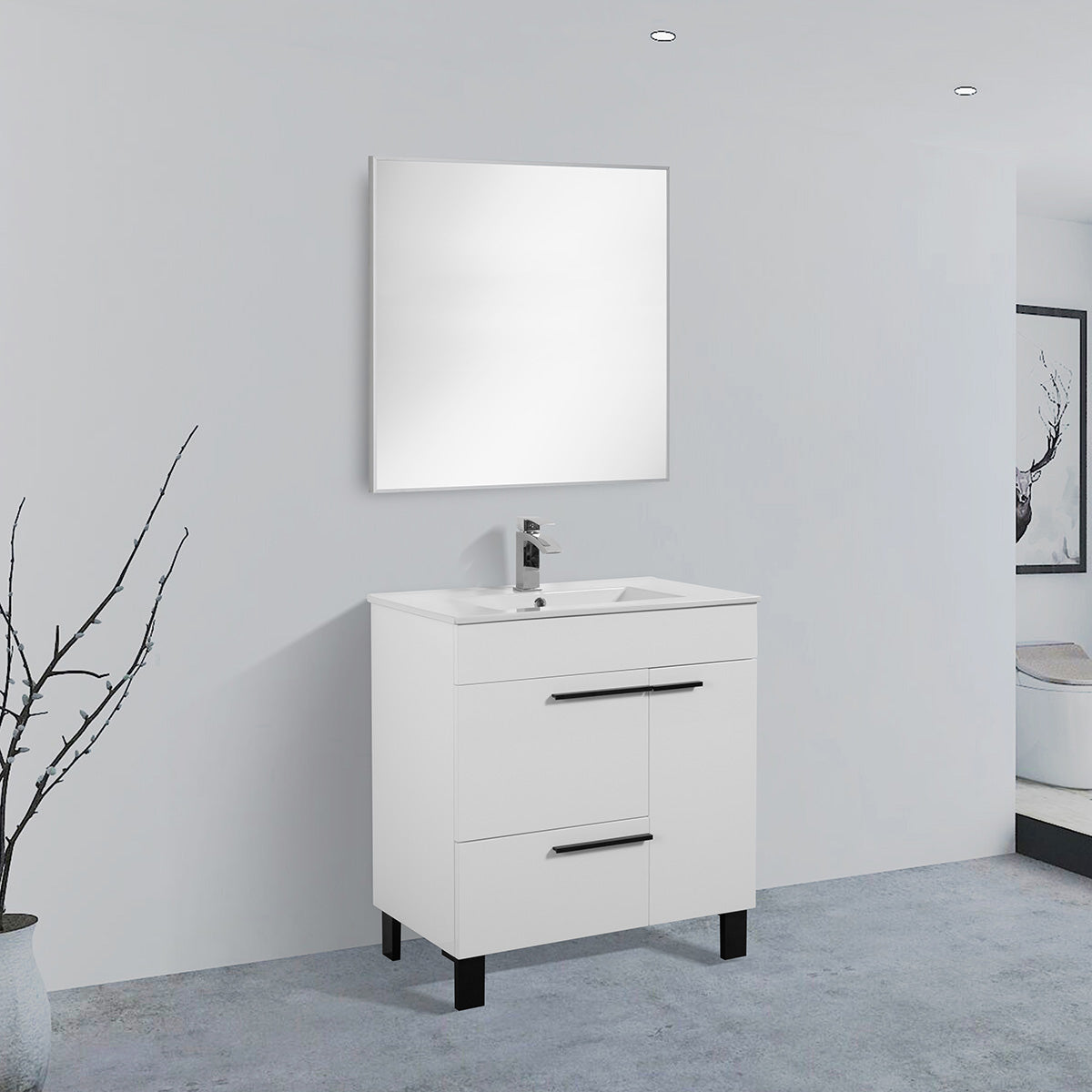 30" V9007 Gill Vanity & Ceramic Sink (Glossy White)