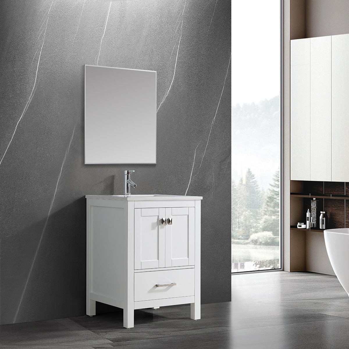 24" V9008 Vanity  & Quartz Countertop Combo (Matte White)