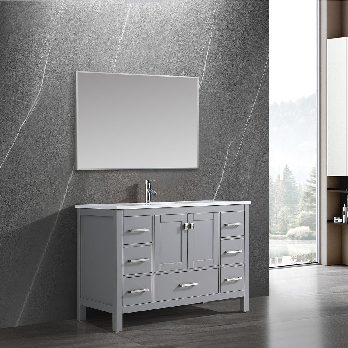 48" V9008 Vanity & Quartz Countertop Combo (Matte Grey)