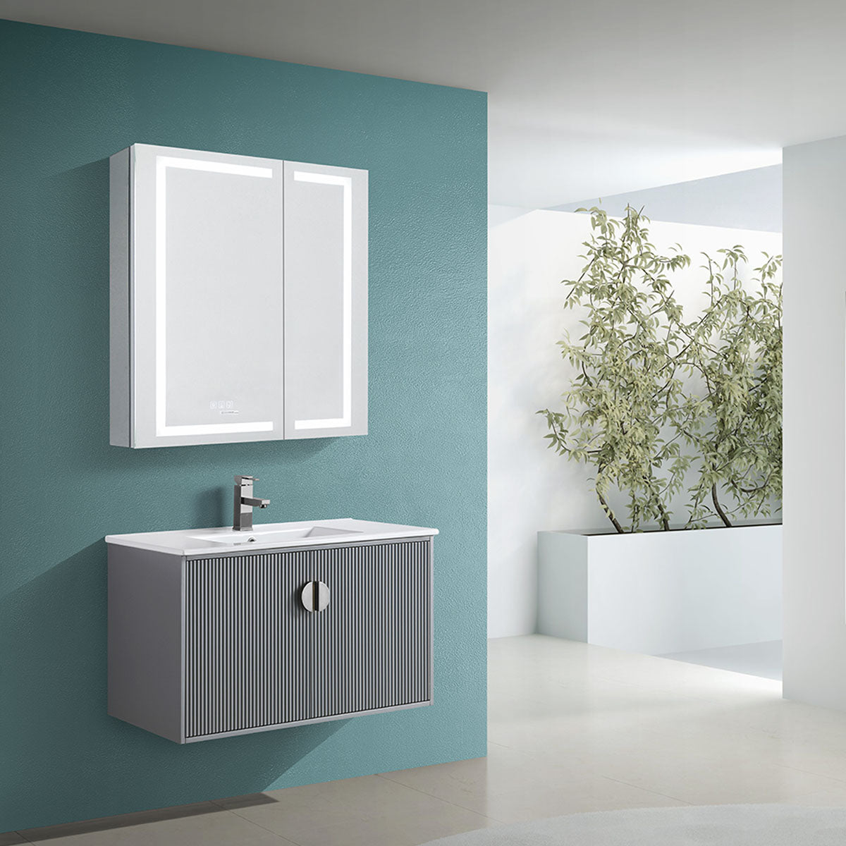 30" V9012 Wall Hung Vanity & Ceramic Sink (Matte Grey）