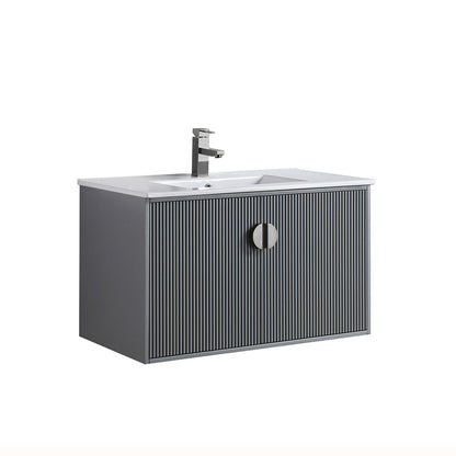 30" V9012 Wall Hung Vanity & Ceramic Sink (Matte Grey）