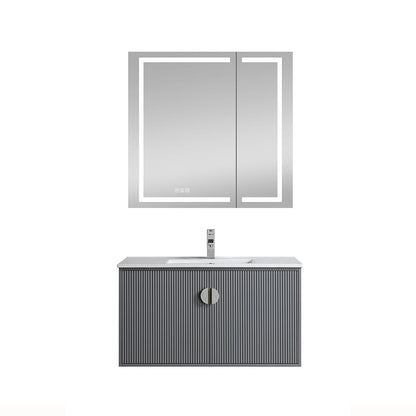 30" V9012 Wall Hung Vanity & Ceramic Sink (Matte Grey）