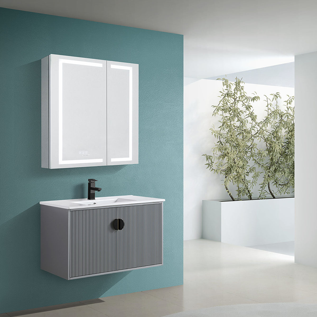30" V9012 Wall Hung Vanity & Ceramic Sink (Matte Grey）