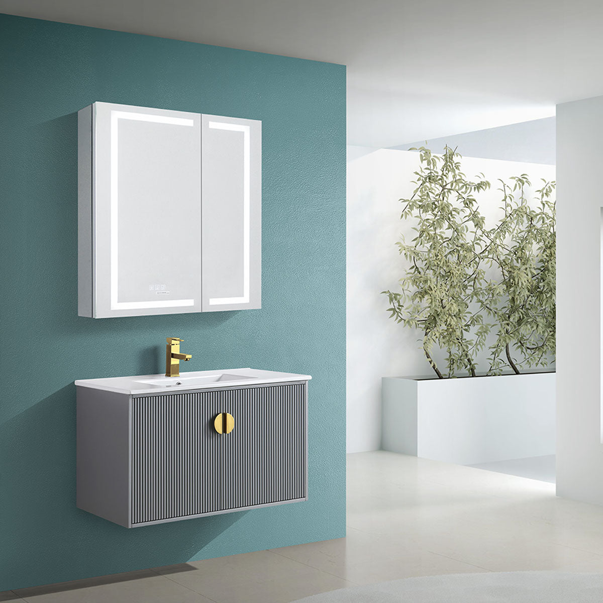 30" V9012 Wall Hung Vanity & Ceramic Sink (Matte Grey）