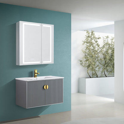 30" V9012 Wall Hung Vanity & Ceramic Sink (Matte Grey）