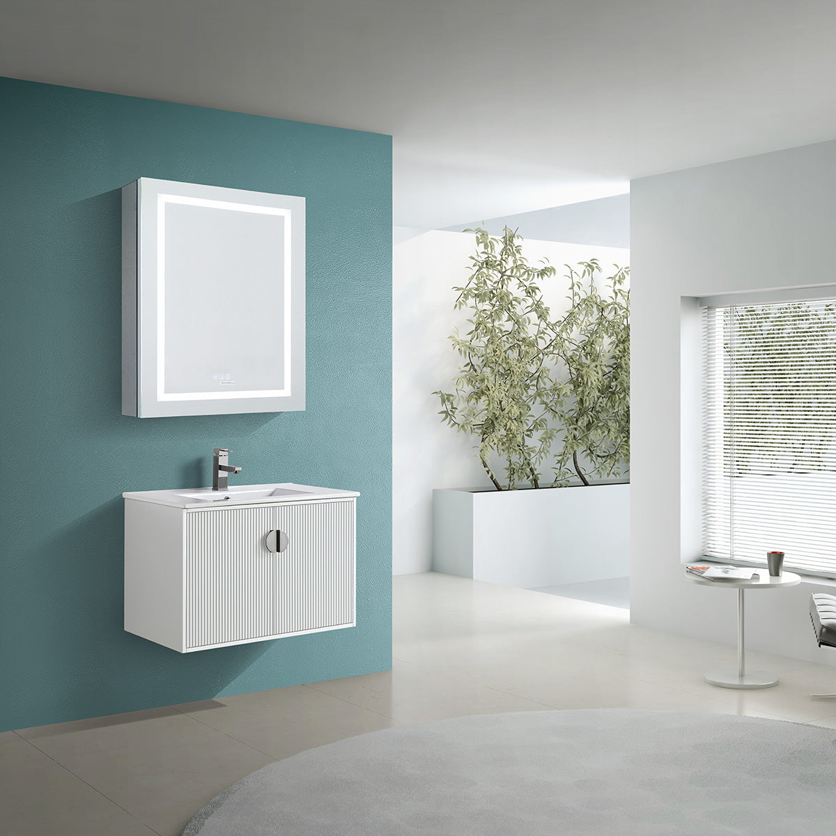 24" V9012 Wall Hung Vanity & Ceramic Sink (Glossy White）