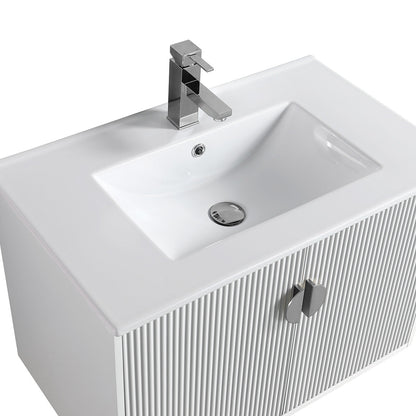 24" V9012 Wall Hung Vanity & Ceramic Sink (Glossy White）