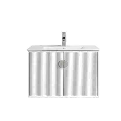 24" V9012 Wall Hung Vanity & Ceramic Sink (Glossy White）