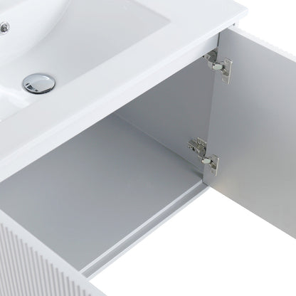 24" V9012 Wall Hung Vanity & Ceramic Sink (Glossy White）