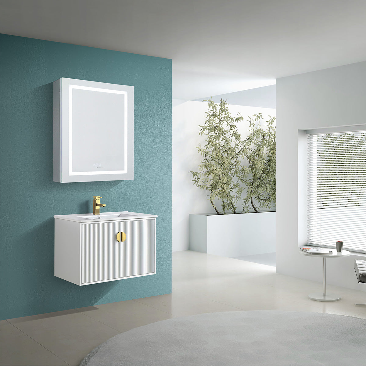24" V9012 Wall Hung Vanity & Ceramic Sink (Glossy White）