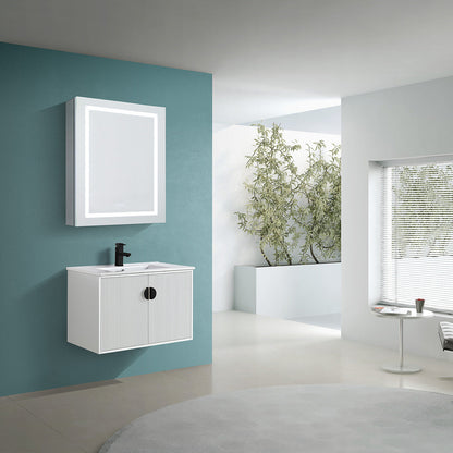 24" V9012 Wall Hung Vanity & Ceramic Sink (Glossy White）