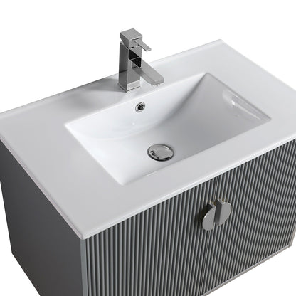 24" V9012 Wall Hung Vanity & Ceramic Sink (Matte Grey）
