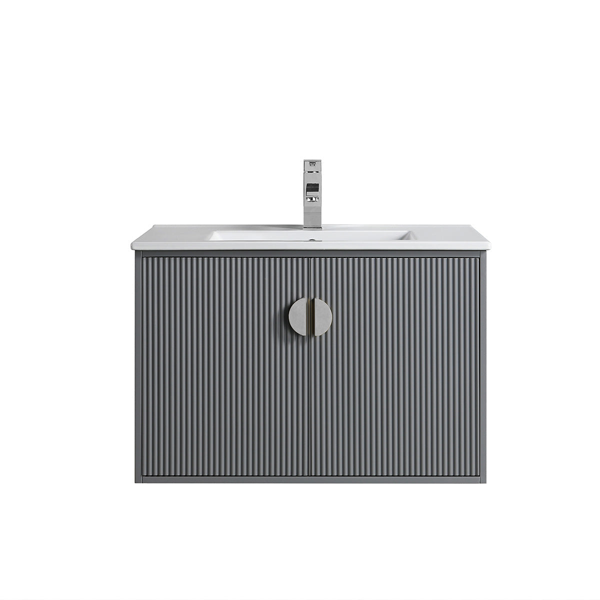 24" V9012 Wall Hung Vanity & Ceramic Sink (Matte Grey）