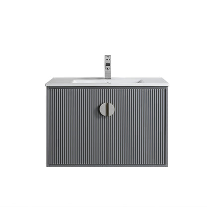 24" V9012 Wall Hung Vanity & Ceramic Sink (Matte Grey）