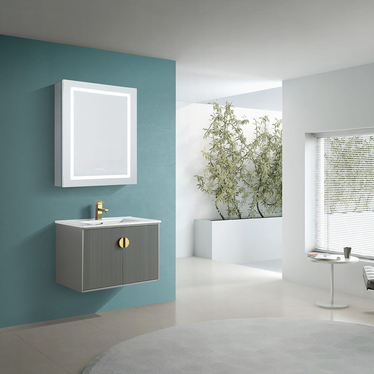 24" V9012 Wall Hung Vanity & Ceramic Sink (Matte Grey）