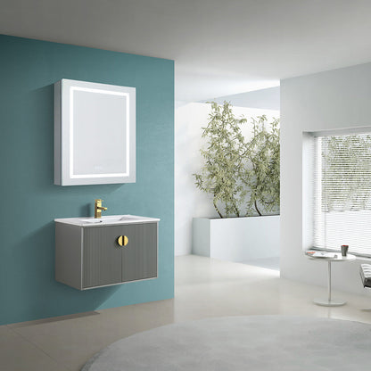 24" V9012 Wall Hung Vanity & Ceramic Sink (Matte Grey）