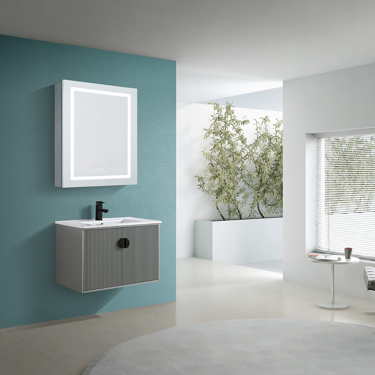 24" V9012 Wall Hung Vanity & Ceramic Sink (Matte Grey）