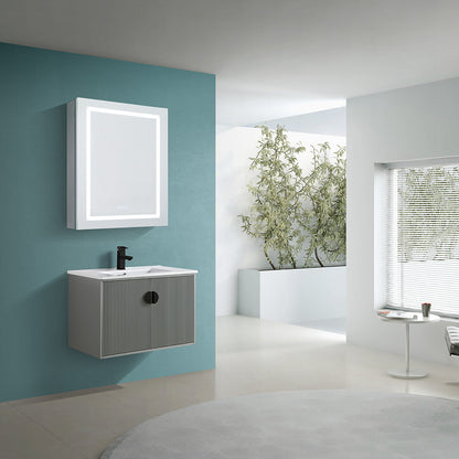 24" V9012 Wall Hung Vanity & Ceramic Sink (Matte Grey）