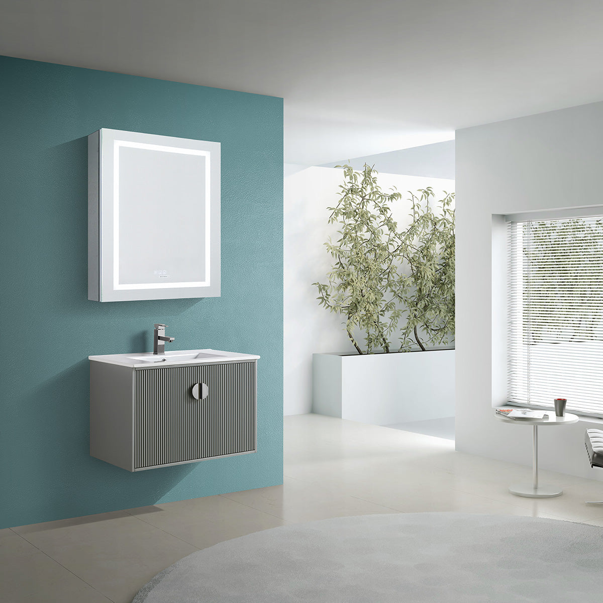 24" V9012 Wall Hung Vanity & Ceramic Sink (Matte Grey）