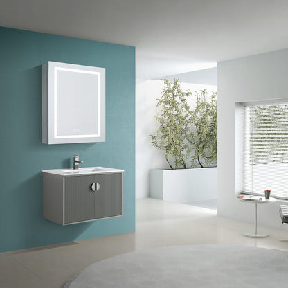 24" V9012 Wall Hung Vanity & Ceramic Sink (Matte Grey）