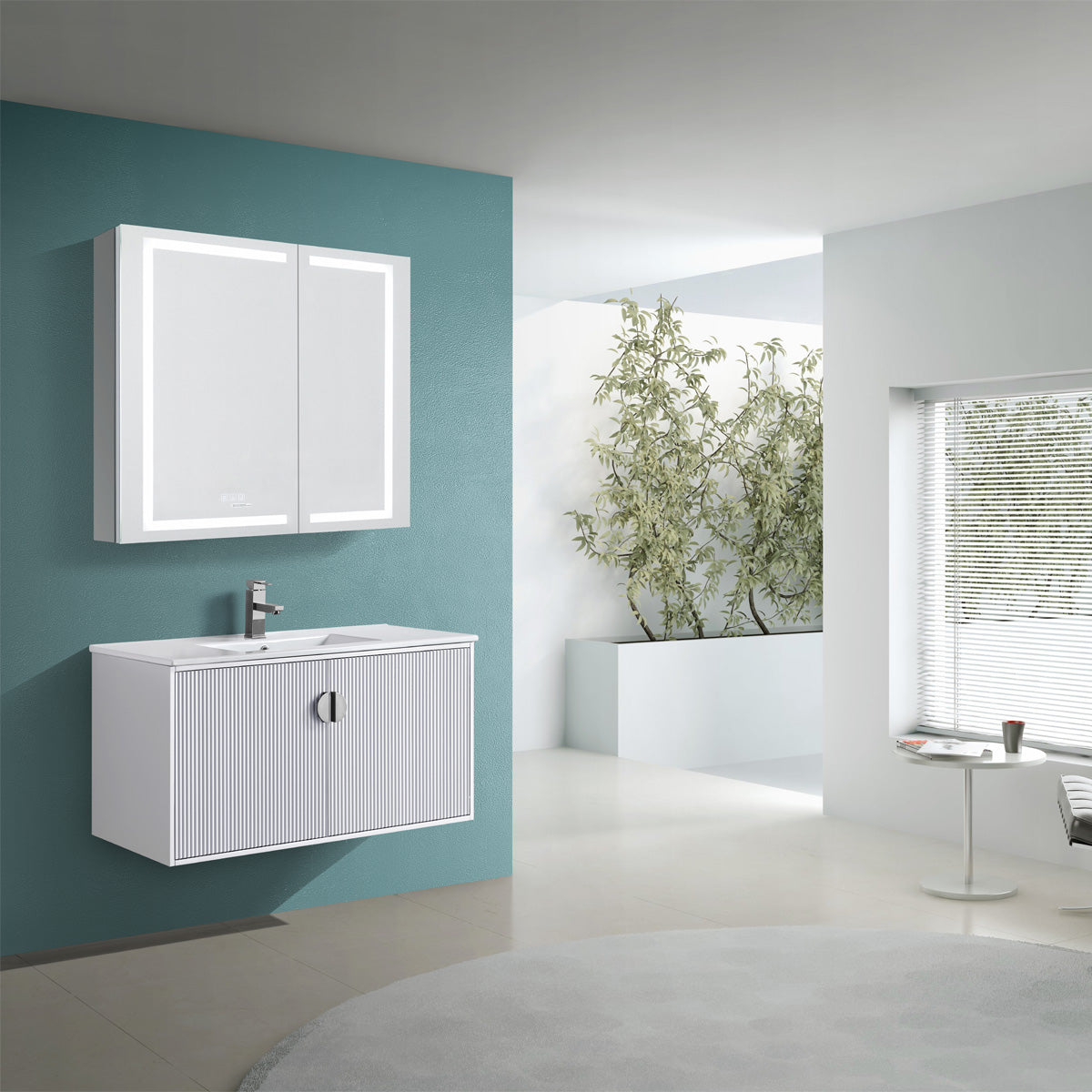 36" V9012 Wall Hung Vanity & Ceramic Sink (Glossy White）