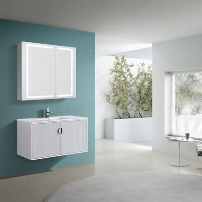 36" V9012 Wall Hung Vanity & Ceramic Sink (Glossy White）