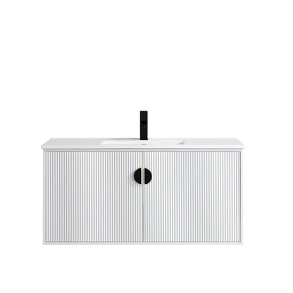 36" V9012 Wall Hung Vanity & Ceramic Sink (Glossy White）