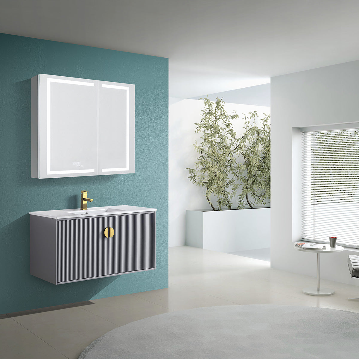 36" V9012 Wall Hung Vanity & Ceramic Sink (Matte Grey）