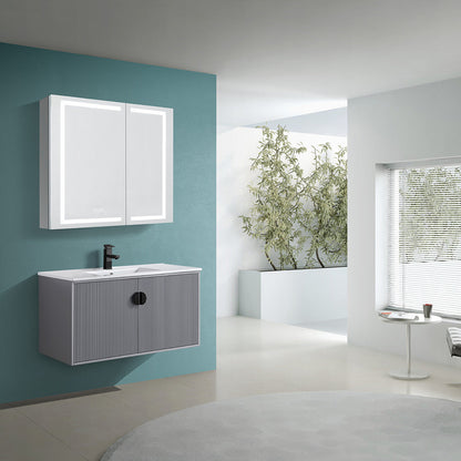 36" V9012 Wall Hung Vanity & Ceramic Sink (Matte Grey）