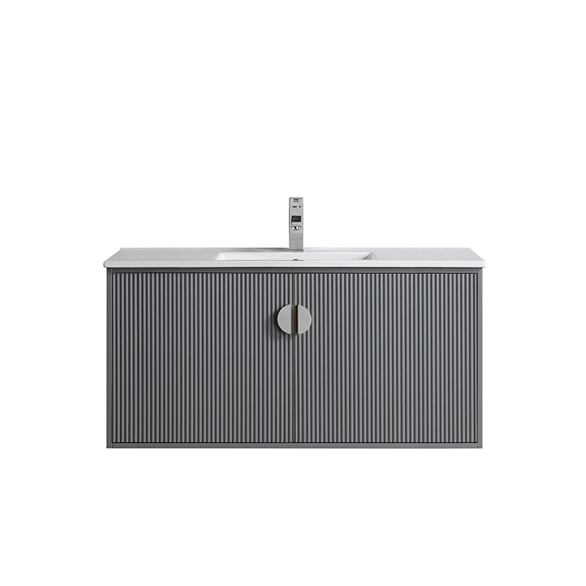 36" V9012 Wall Hung Vanity & Ceramic Sink (Matte Grey）