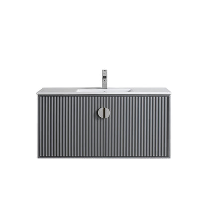 36" V9012 Wall Hung Vanity & Ceramic Sink (Matte Grey）