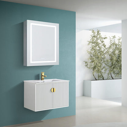 30" V9012 Wall Hung Vanity & Ceramic Sink (Glossy White）