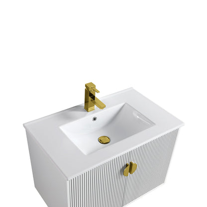 30" V9012 Wall Hung Vanity & Ceramic Sink (Glossy White）