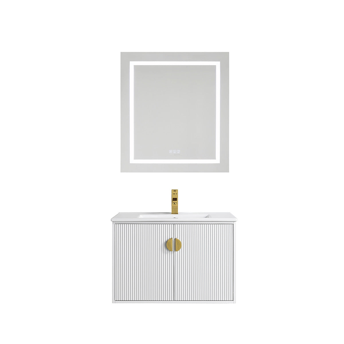30" V9012 Wall Hung Vanity & Ceramic Sink (Glossy White）