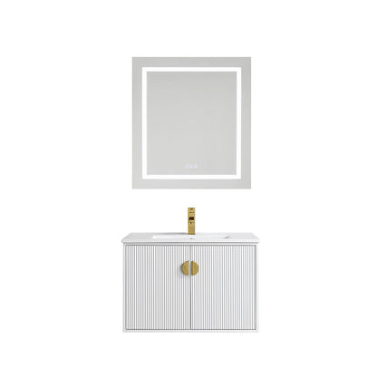 30" V9012 Wall Hung Vanity & Ceramic Sink (Glossy White）
