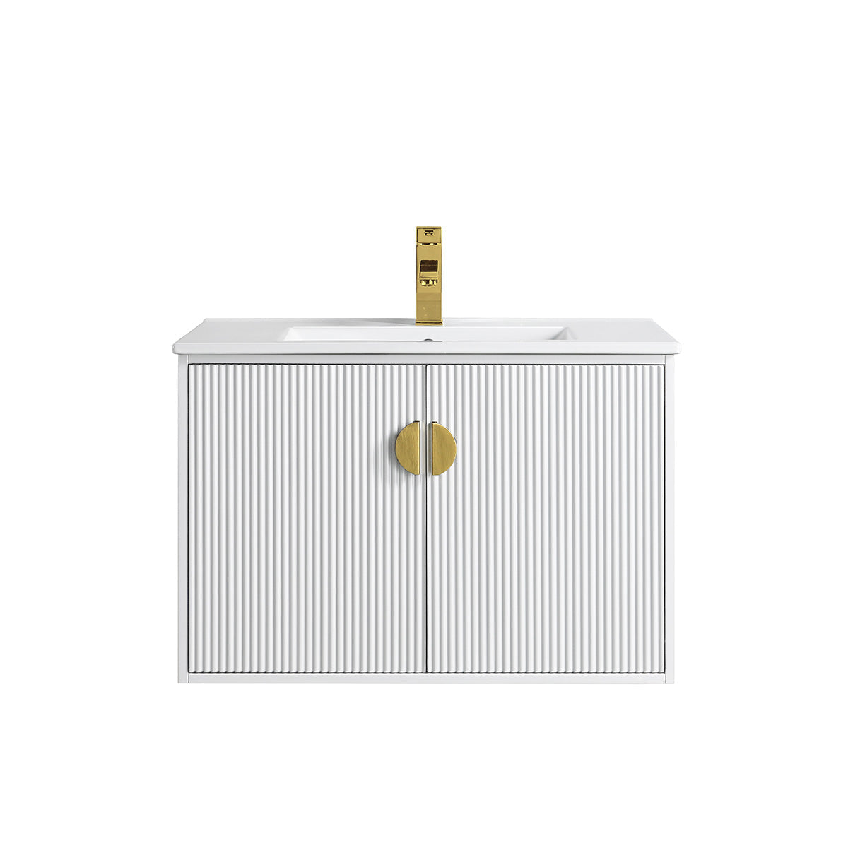 30" V9012 Wall Hung Vanity & Ceramic Sink (Glossy White）