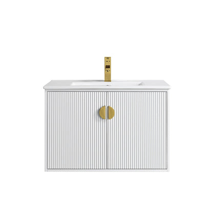 30" V9012 Wall Hung Vanity & Ceramic Sink (Glossy White）