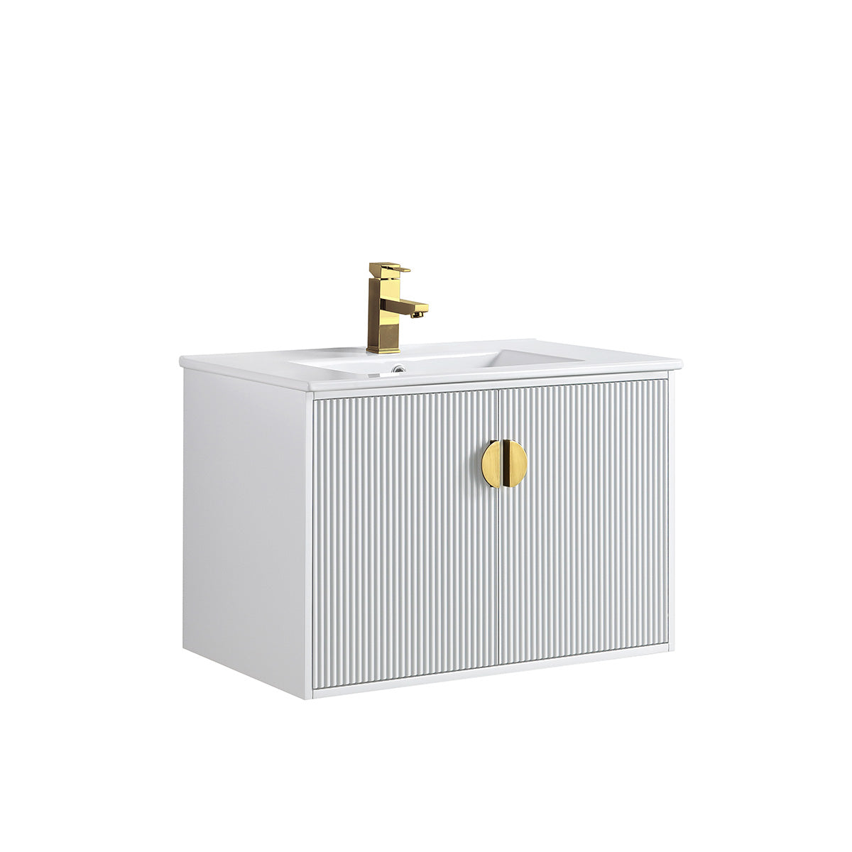 30" V9012 Wall Hung Vanity & Ceramic Sink (Glossy White）