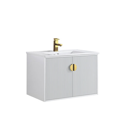 30" V9012 Wall Hung Vanity & Ceramic Sink (Glossy White）