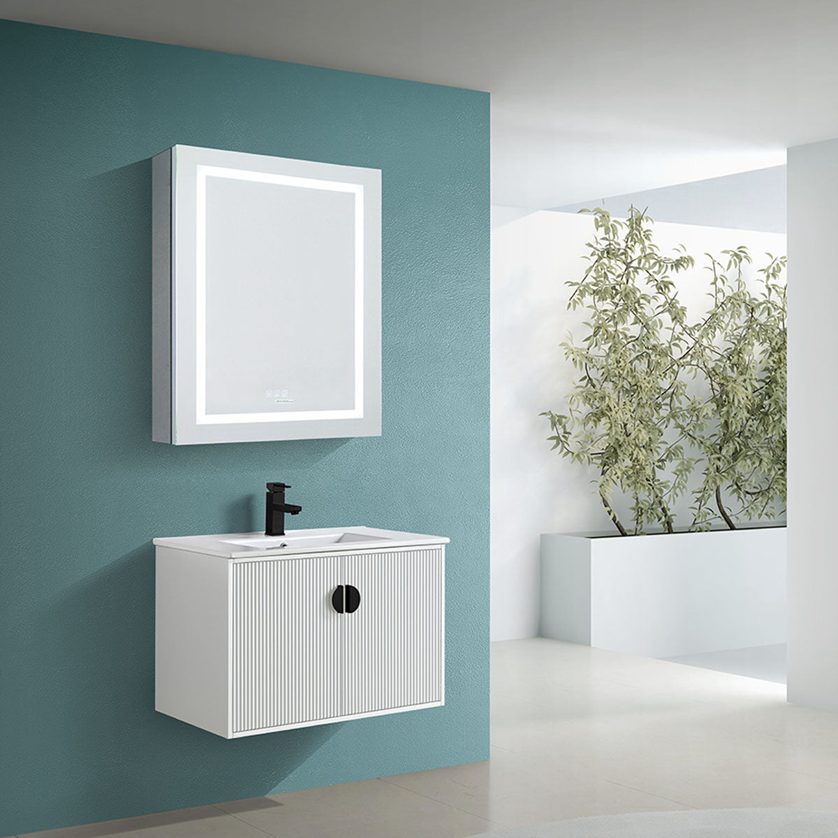 30" V9012 Wall Hung Vanity & Ceramic Sink (Glossy White）