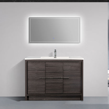 48" V9019 Allier Series Standing Vanity & Acrylic Basin  Sink (Leached Oak）