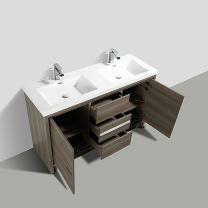 60" V9019 Allier Series Standing Vanity & Acrylic Basin Double Sink (Maple Grey）