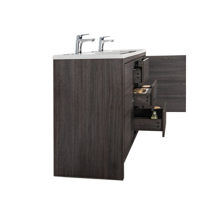 60" V9019 Allier Series Standing Vanity & Acrylic Basin Double Sink (Leached Oak）
