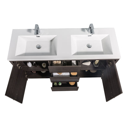 60" V9019 Allier Series Standing Vanity & Acrylic Basin Double Sink (Leached Oak）